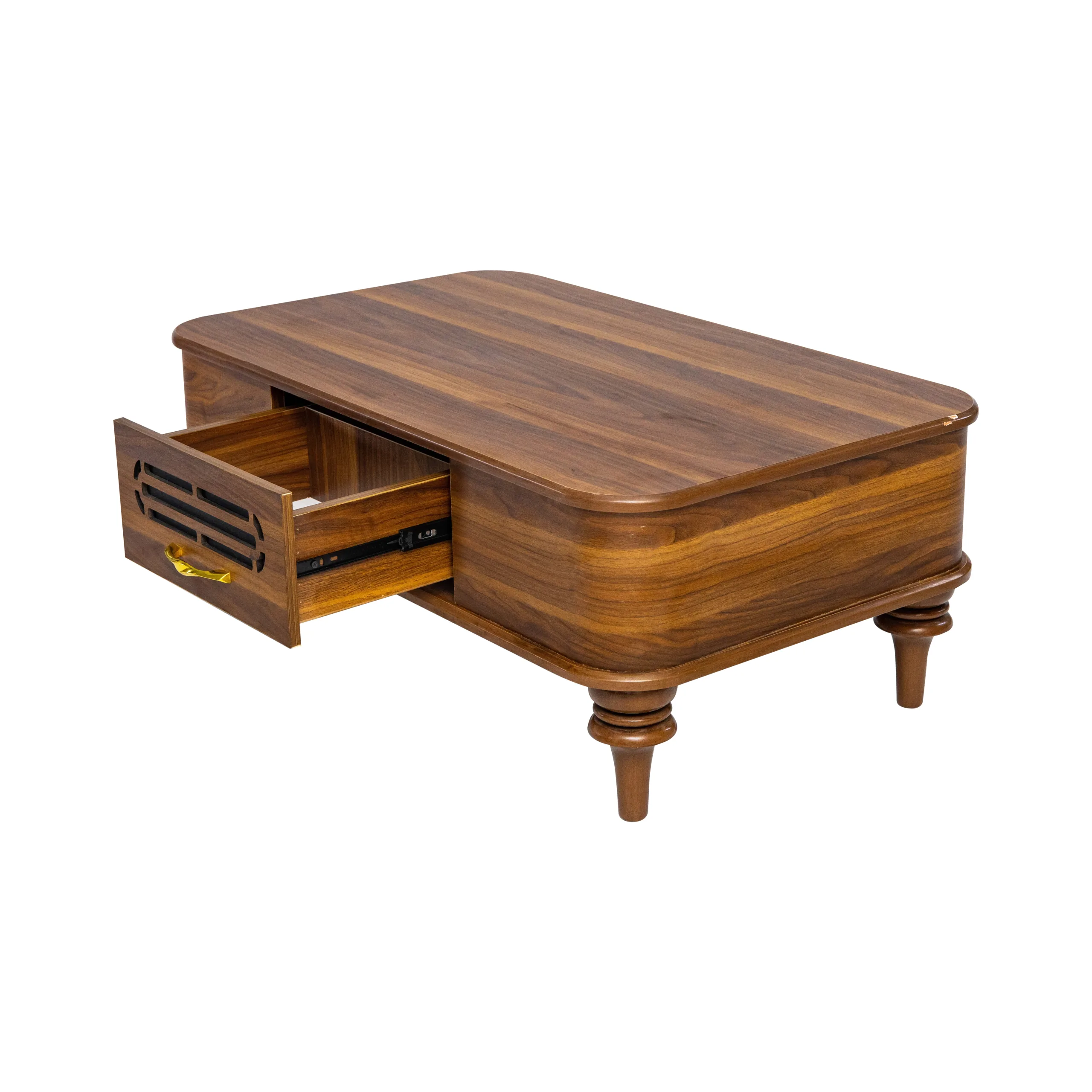 طاولة قهوة خشبية بتصميم "نيو كلاسيك" مع درج تخزين وسطي. - الصورة 4