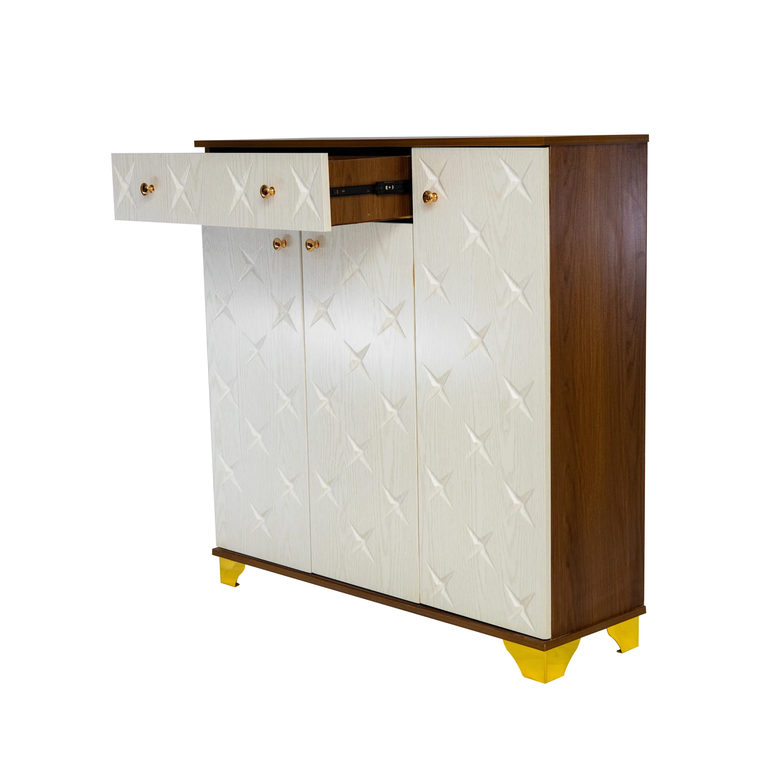 جزامة مودرن 3 ضلف مع درج تخزين ونقوش هندسية بارزة. - الصورة 5